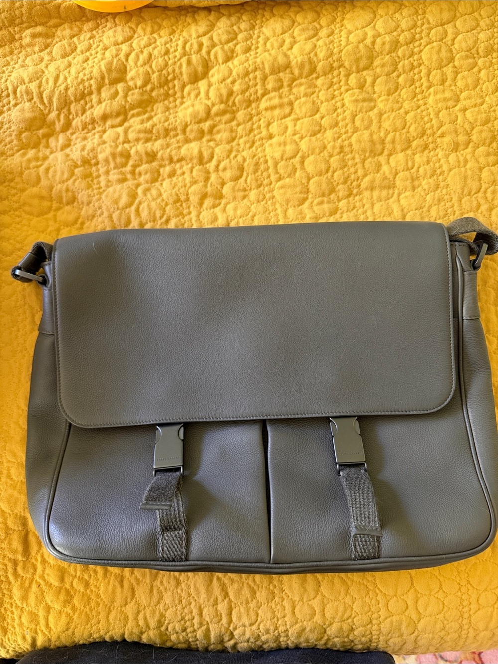 Ralph Lauren Grey Leather Messenger Bag